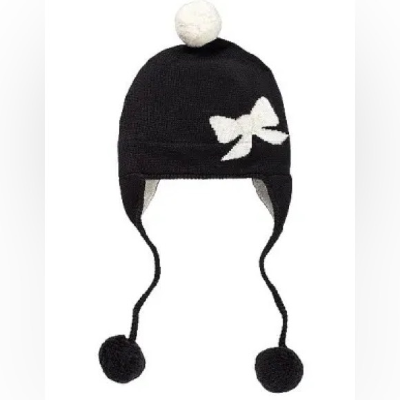 kate spade Accessories - Kate Spade Bow Ski Hat with Kids Black and White Pom-Pom Hat